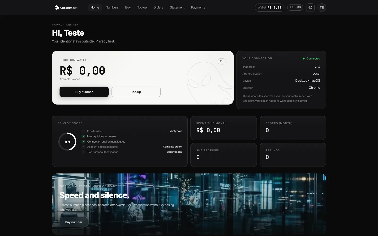 The live dashboard — codes on screen